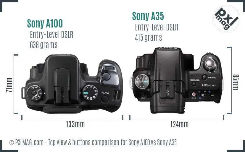 Sony A100 vs Sony A35 top view buttons comparison