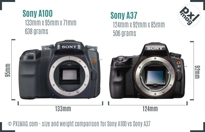 Sony A100 vs Sony A37 size comparison