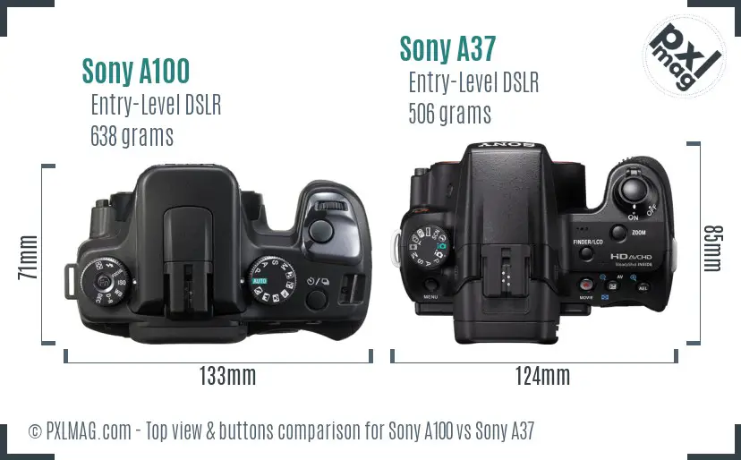 Sony A100 vs Sony A37 top view buttons comparison