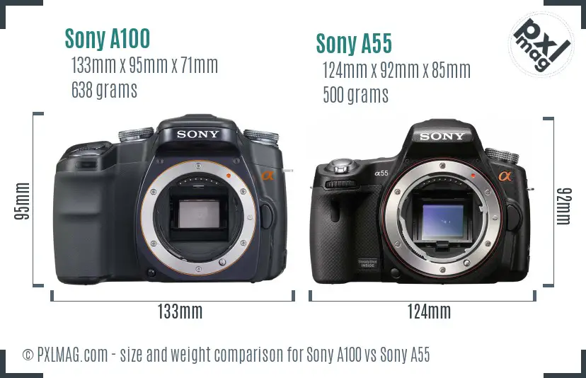 Sony A100 vs Sony A55 size comparison