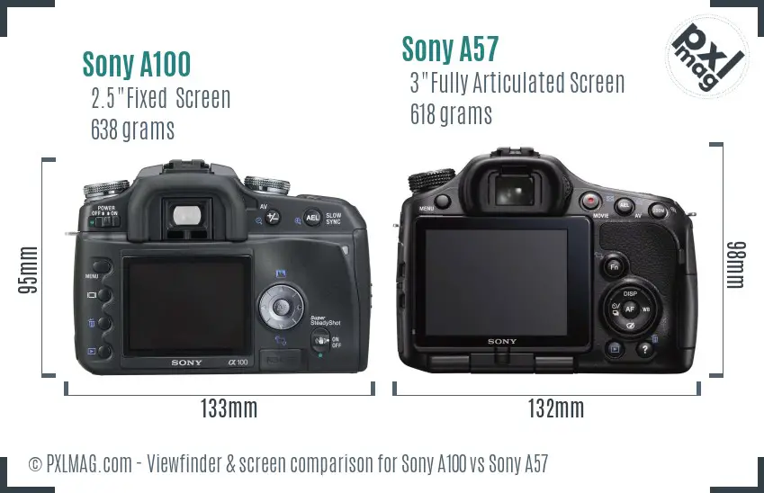 Sony A100 vs Sony A57 Screen and Viewfinder comparison