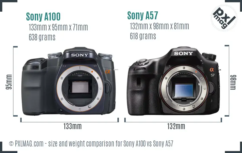Sony A100 vs Sony A57 size comparison