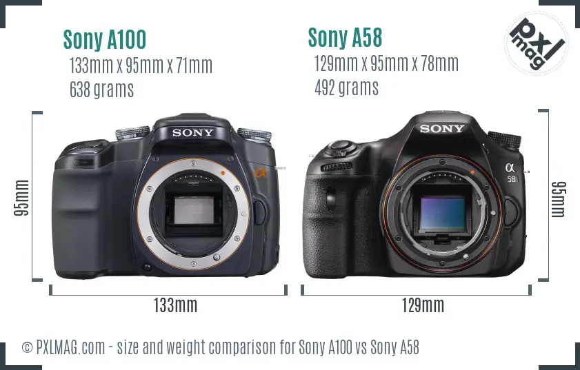 Sony A100 vs Sony A58 size comparison