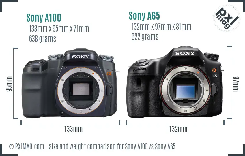 Sony A100 vs Sony A65 size comparison