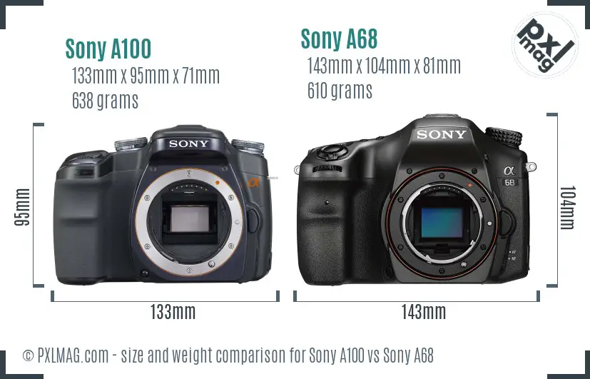 Sony A100 vs Sony A68 size comparison