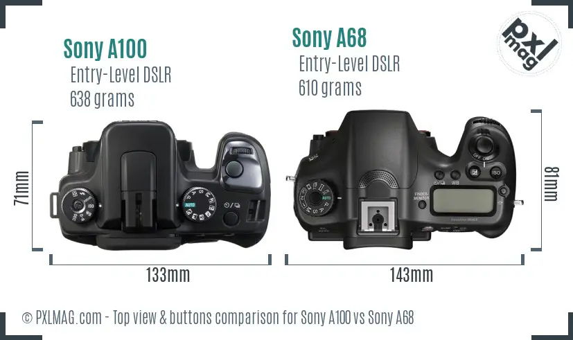Sony A100 vs Sony A68 top view buttons comparison
