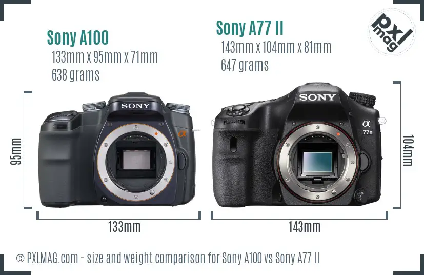 Sony A100 vs Sony A77 II size comparison