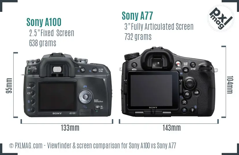 Sony A100 vs Sony A77 Screen and Viewfinder comparison