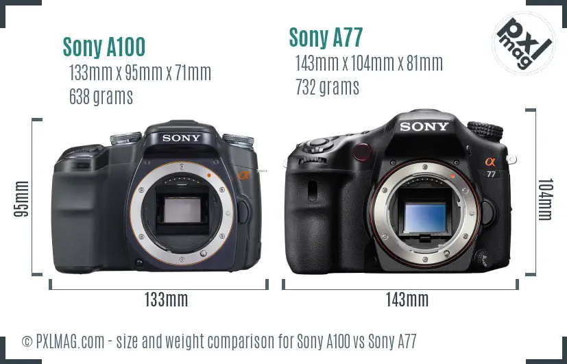 Sony A100 vs Sony A77 size comparison