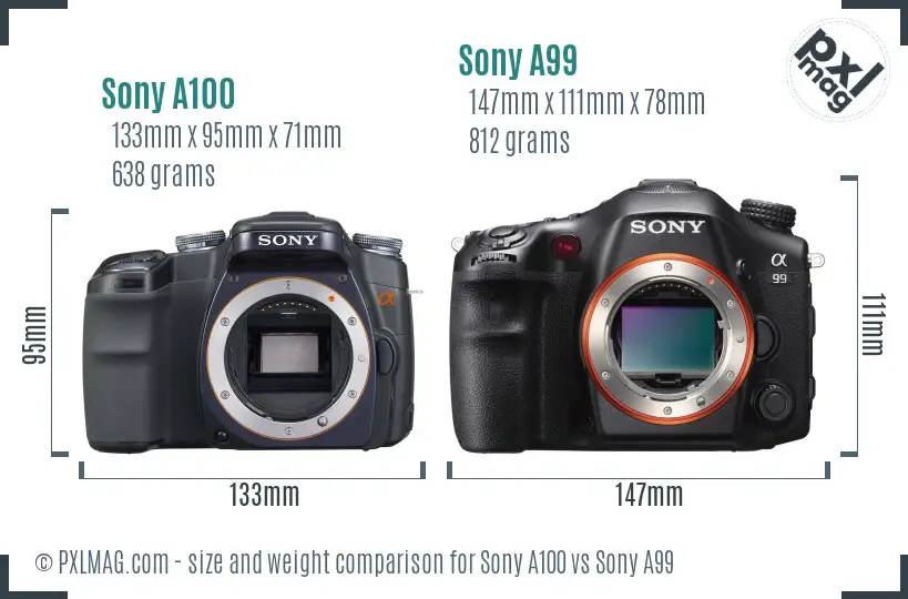 Sony A100 vs Sony A99 size comparison