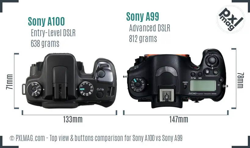 Sony A100 vs Sony A99 top view buttons comparison