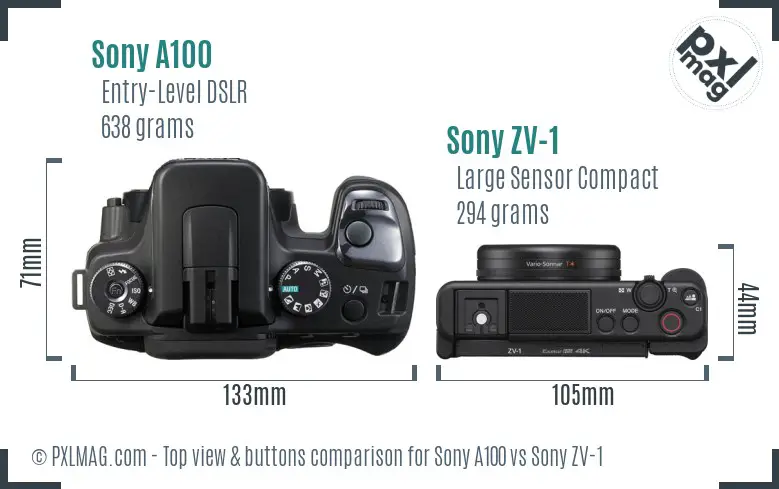 Sony A100 vs Sony ZV-1 top view buttons comparison