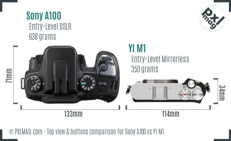 Sony A100 vs YI M1 top view buttons comparison