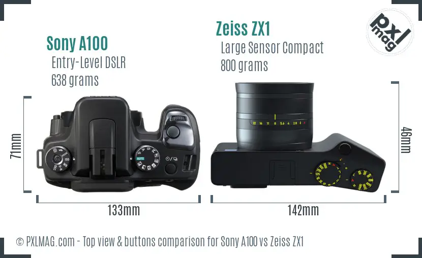 Sony A100 vs Zeiss ZX1 top view buttons comparison