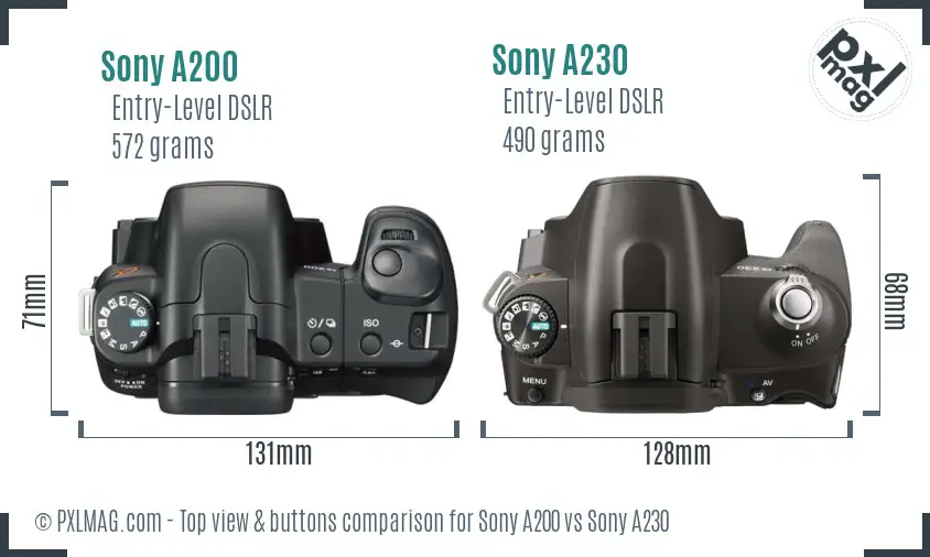 Sony A200 vs Sony A230 top view buttons comparison