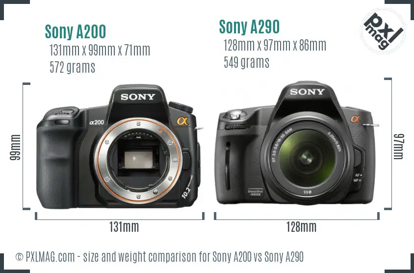 Sony A200 vs Sony A290 size comparison