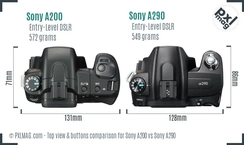 Sony A200 vs Sony A290 top view buttons comparison