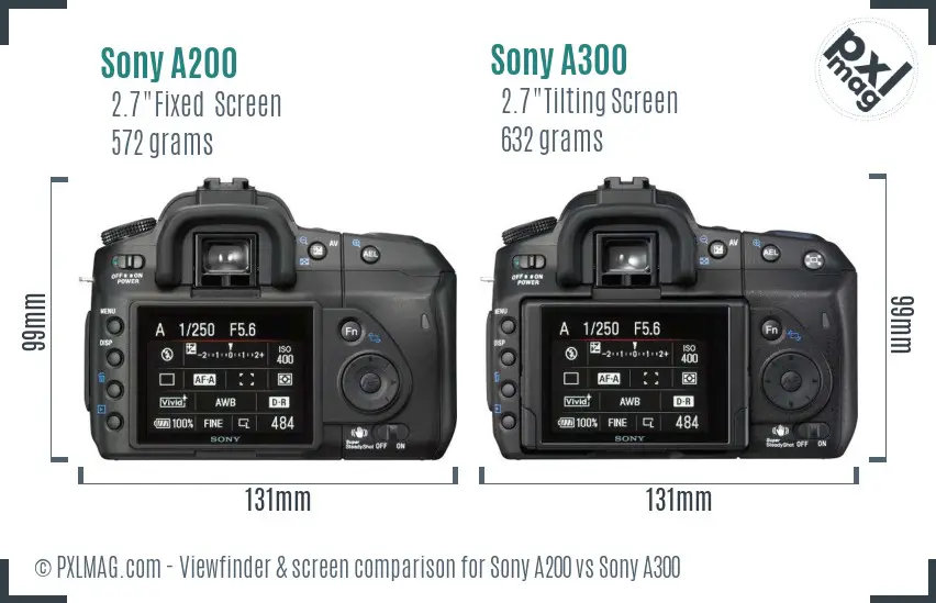 Sony A200 vs Sony A300 Screen and Viewfinder comparison