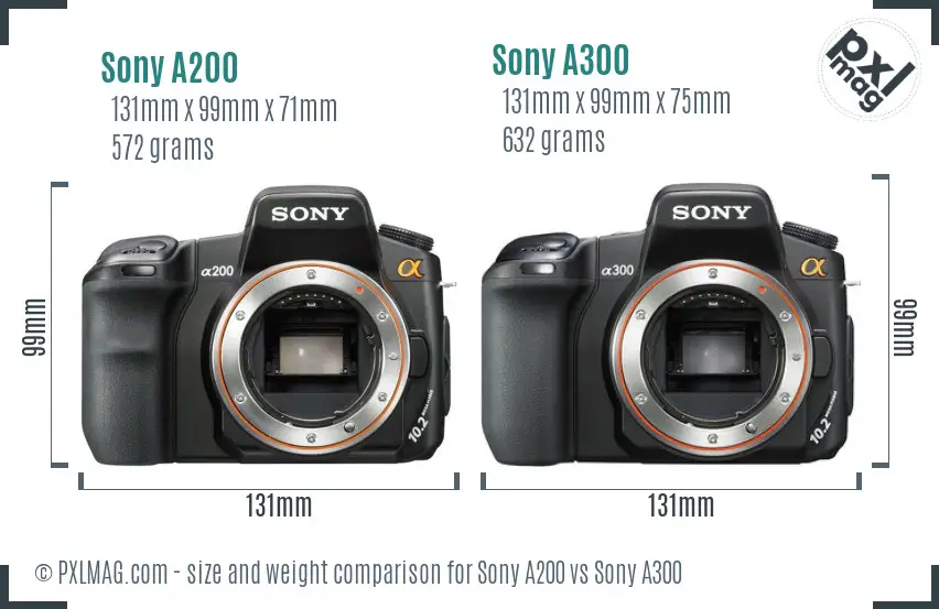 Sony A200 vs Sony A300 size comparison