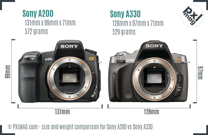Sony A200 vs Sony A330 size comparison