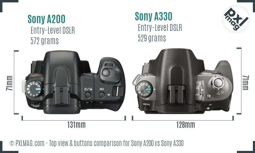 Sony A200 vs Sony A330 top view buttons comparison