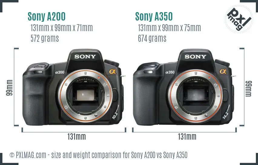 Sony A200 vs Sony A350 size comparison