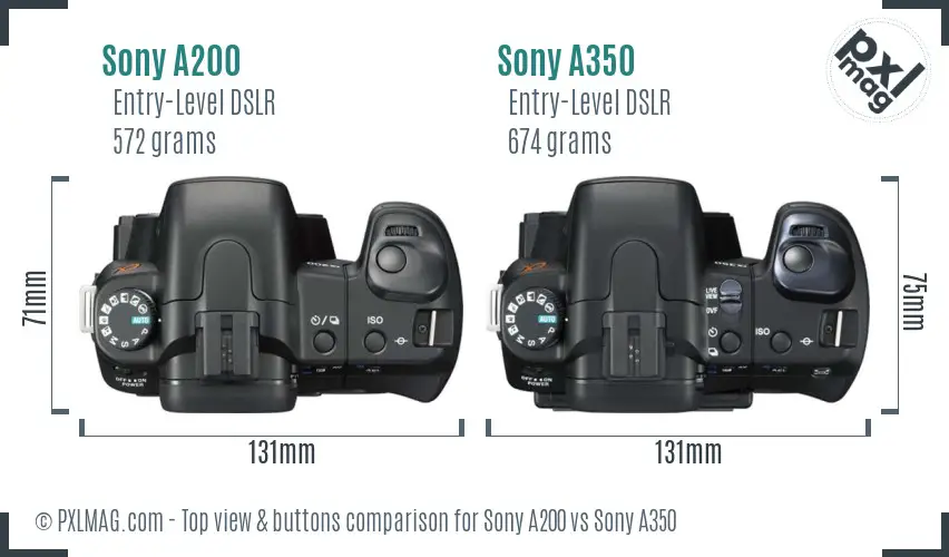 Sony A200 vs Sony A350 top view buttons comparison