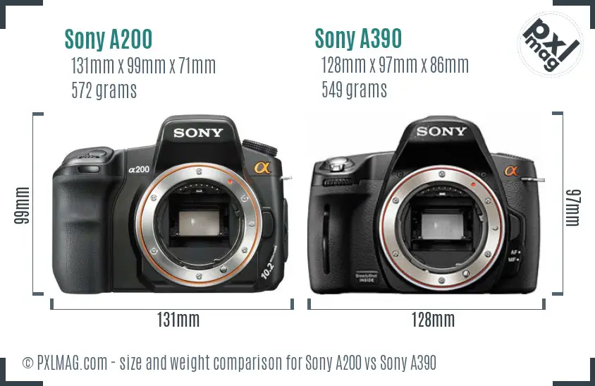 Sony A200 vs Sony A390 size comparison