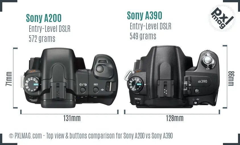 Sony A200 vs Sony A390 top view buttons comparison