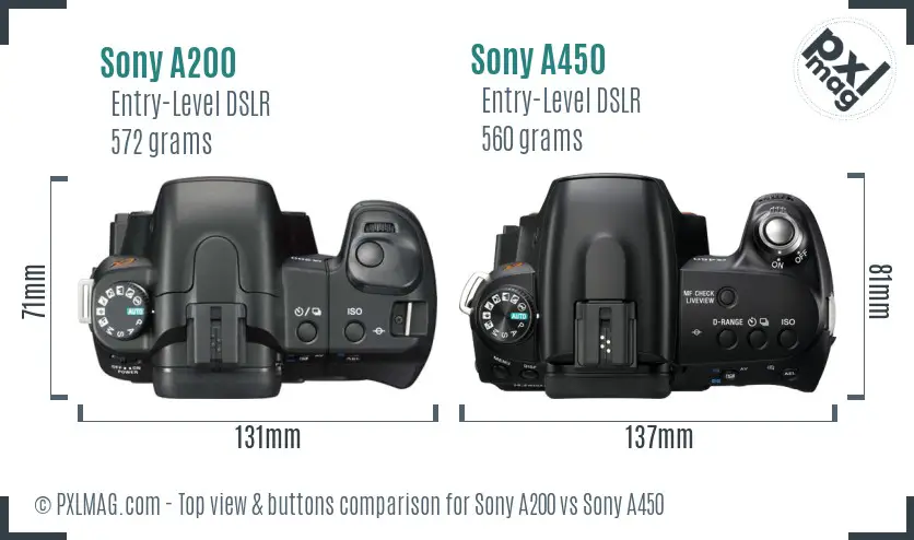 Sony A200 vs Sony A450 top view buttons comparison