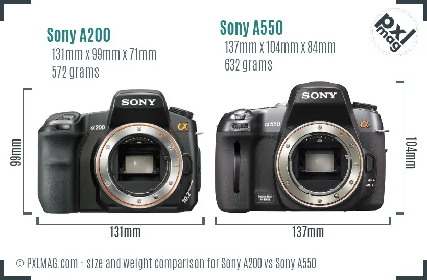 Sony A200 vs Sony A550 size comparison