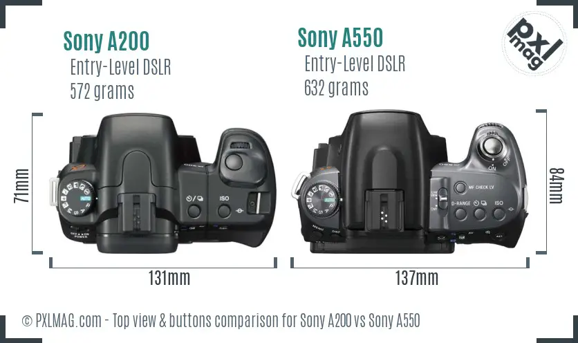 Sony A200 vs Sony A550 top view buttons comparison