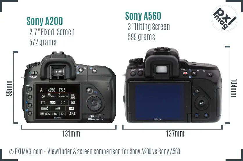 Sony A200 vs Sony A560 Screen and Viewfinder comparison
