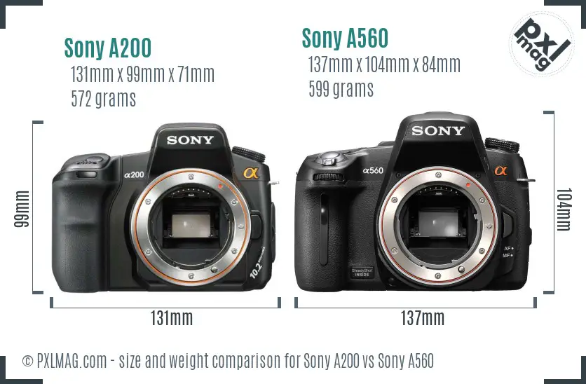 Sony A200 vs Sony A560 size comparison