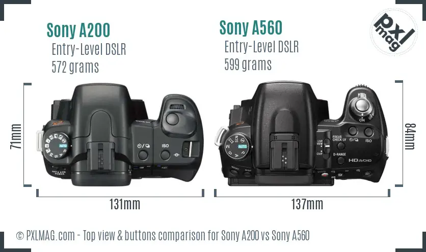 Sony A200 vs Sony A560 top view buttons comparison