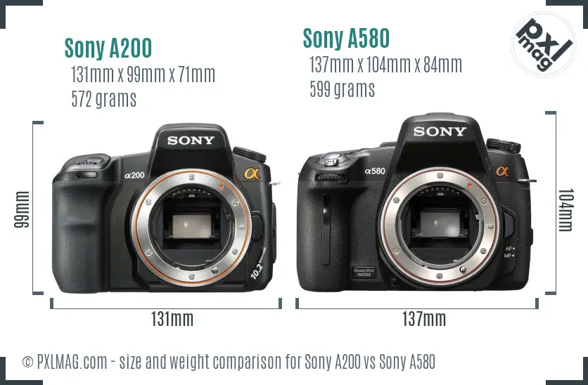 Sony A200 vs Sony A580 size comparison