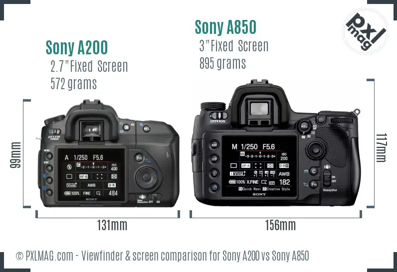 Sony A200 vs Sony A850 Screen and Viewfinder comparison