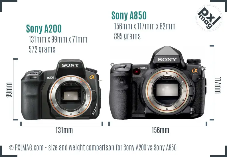 Sony A200 vs Sony A850 size comparison