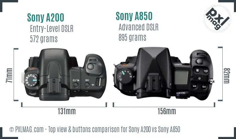 Sony A200 vs Sony A850 top view buttons comparison