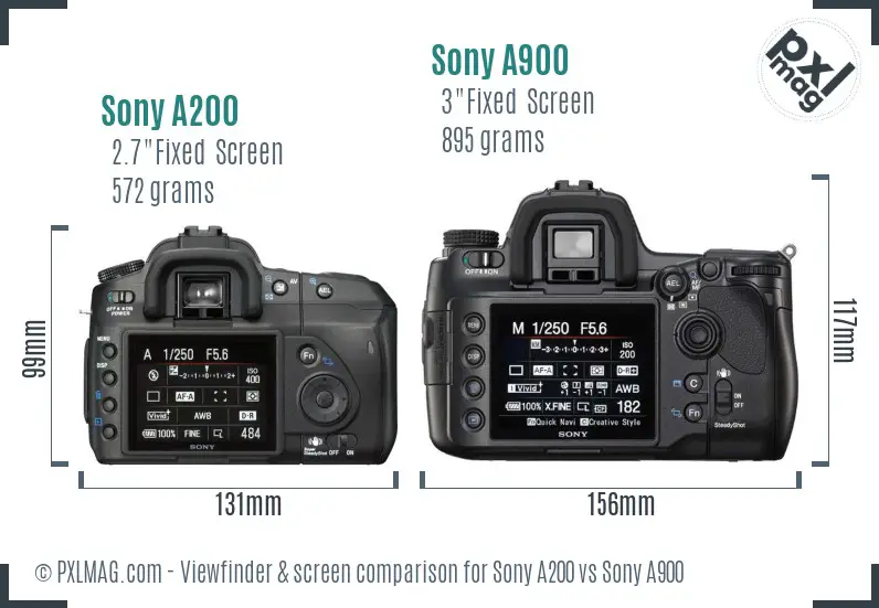 Sony A200 vs Sony A900 Screen and Viewfinder comparison