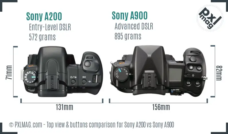 Sony A200 vs Sony A900 top view buttons comparison