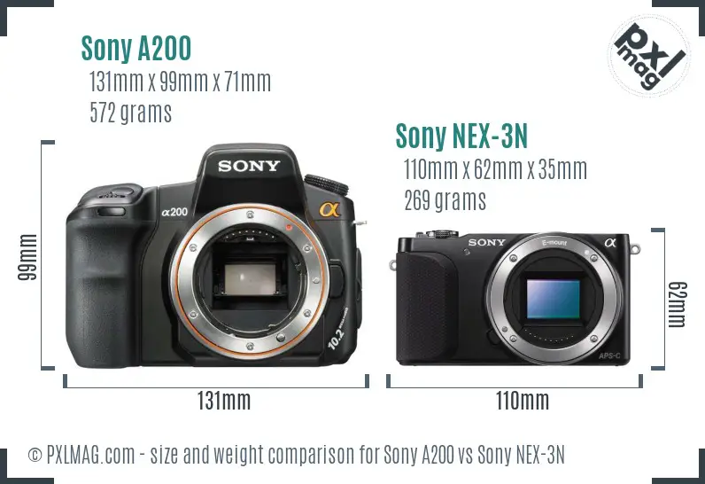 Sony A200 vs Sony NEX-3N size comparison