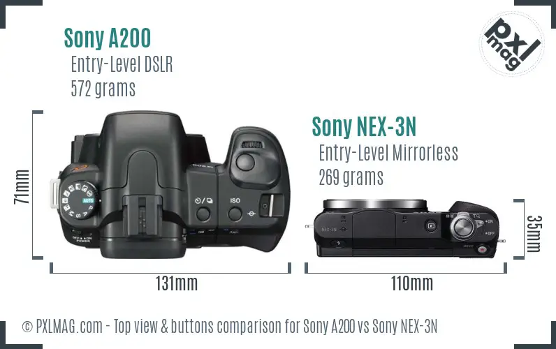 Sony A200 vs Sony NEX-3N top view buttons comparison