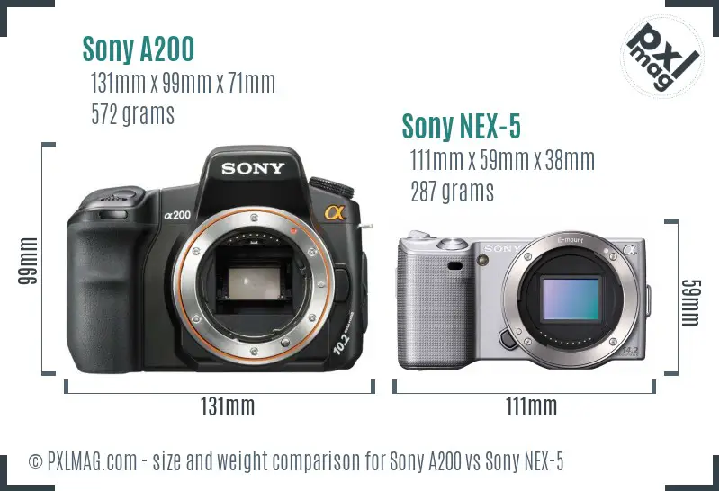 Sony A200 vs Sony NEX-5 size comparison