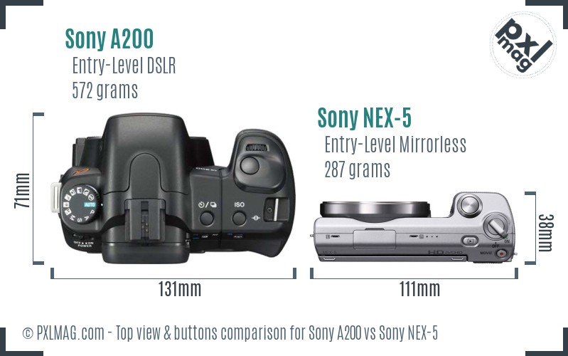 Sony A200 vs Sony NEX-5 top view buttons comparison