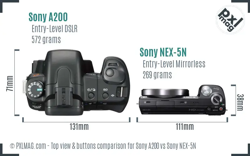 Sony A200 vs Sony NEX-5N top view buttons comparison
