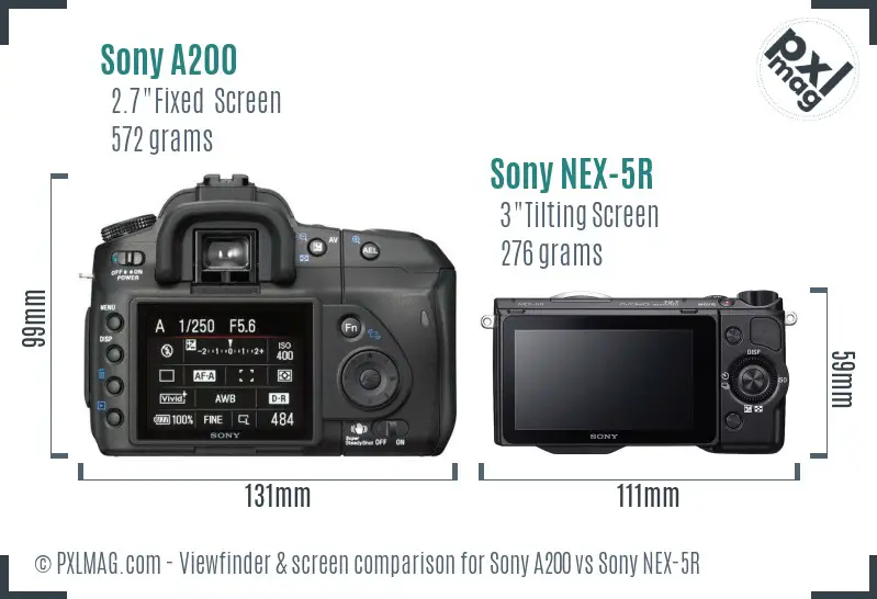 Sony A200 vs Sony NEX-5R Screen and Viewfinder comparison