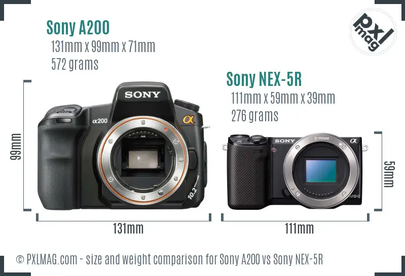 Sony A200 vs Sony NEX-5R size comparison