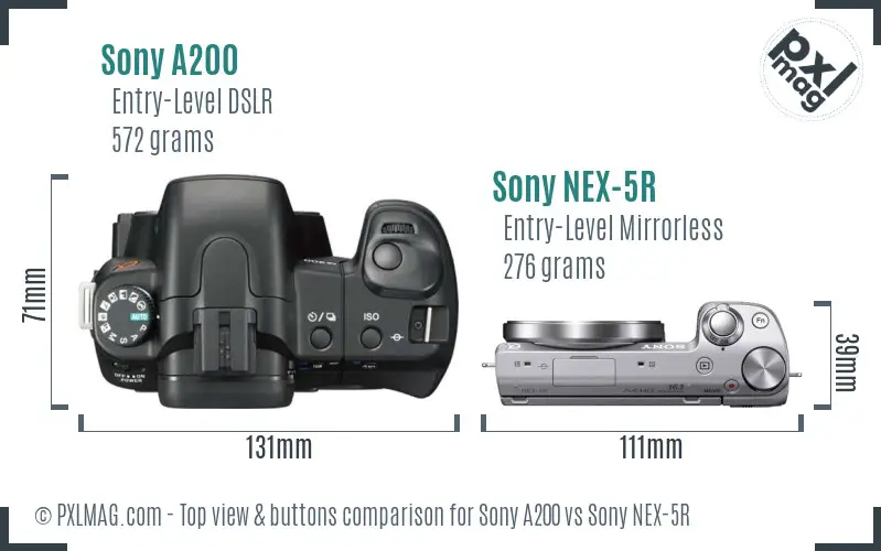 Sony A200 vs Sony NEX-5R top view buttons comparison