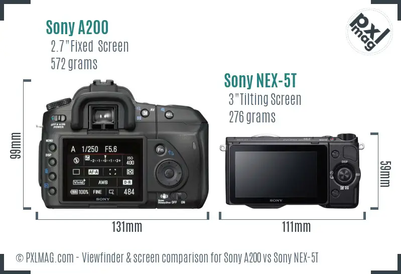 Sony A200 vs Sony NEX-5T Screen and Viewfinder comparison